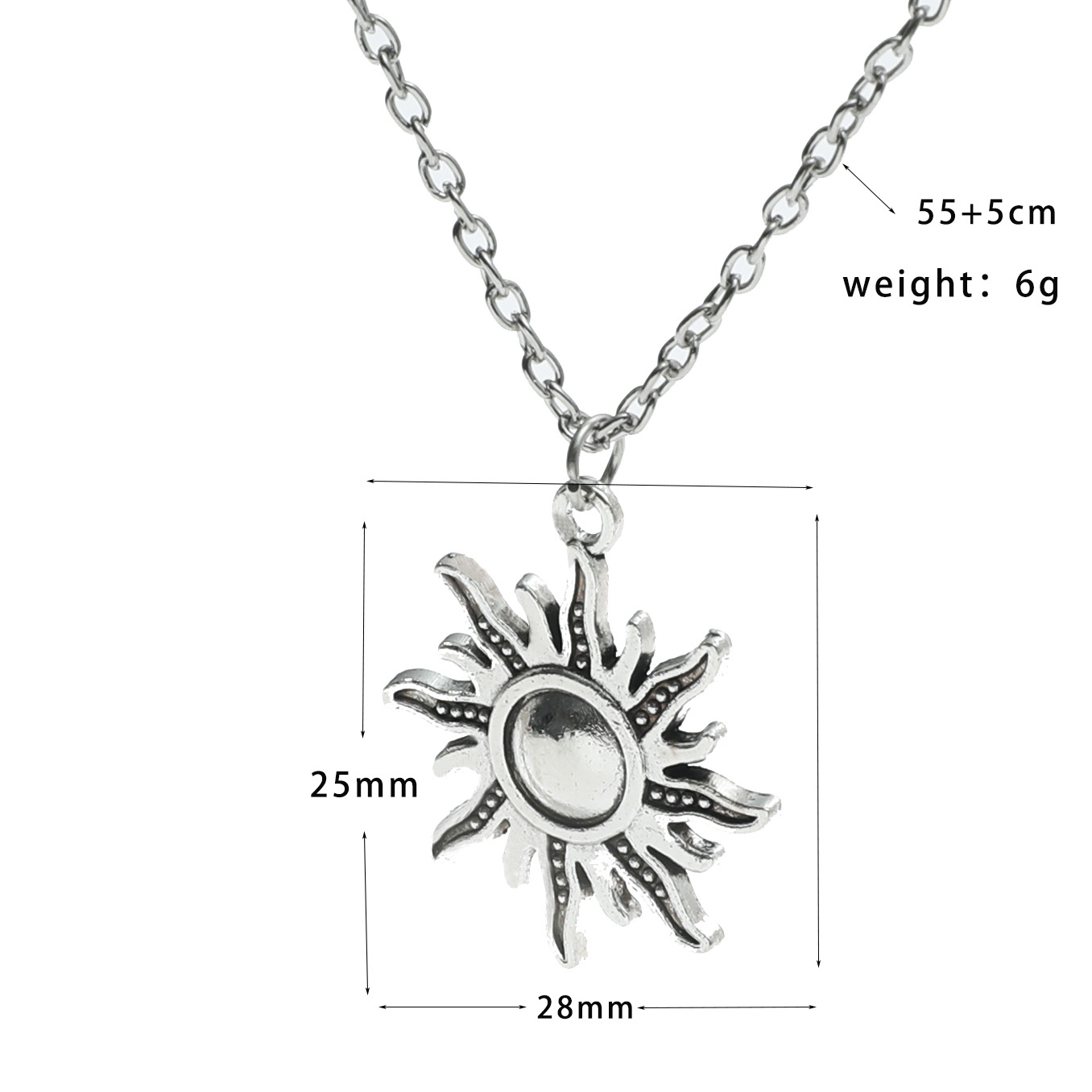Long Sun Moon Single Layer Alloy Necklace