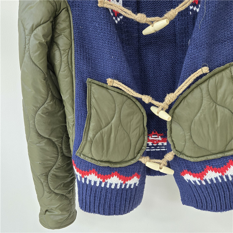 Corea del año 2025 otoño y invierno nuevo estilo perezoso de tejido de costura de color contraste chaqueta de algodón abrigo de diseño sensación de abrigo de moda
