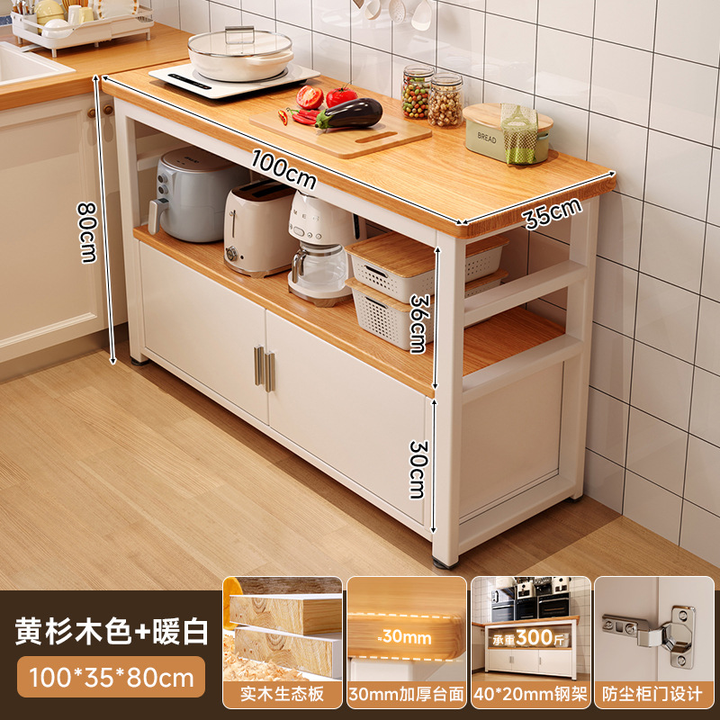 Estante de cocina armario de comedor multifuncional de madera maciza contra la pared mesa de trabajo microondas almacenamiento armario de comedor doméstico