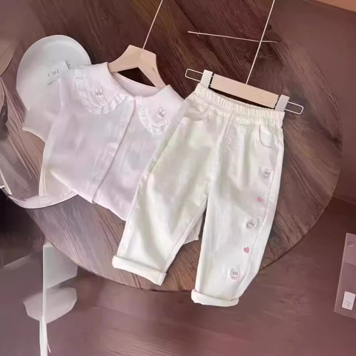 Spring and Autumn Girls' Korean Style Wide Leg Pants 2024 New Cartoon Embroidered Bunny Cute and Sweet Harlon Casual Long Pants