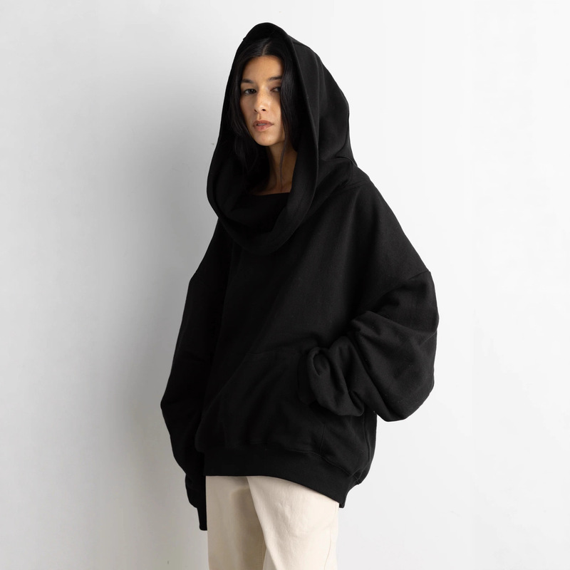 2025 Europe and America | Flame One-Piece Velvet Hooded Slanted Shoulder Sweatshirt 2025 Spring Trendy Brand New American Casual Slanted Shoulder