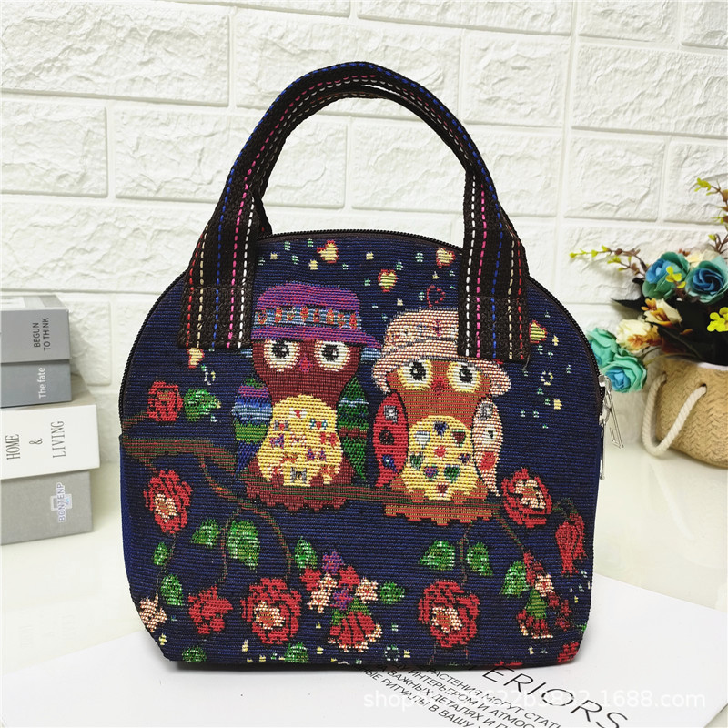 2024 nuevo color de doble cara de dibujos animados de punto bolsa de lona textura de comercio exterior mamá bolsa de compras monedero móvil