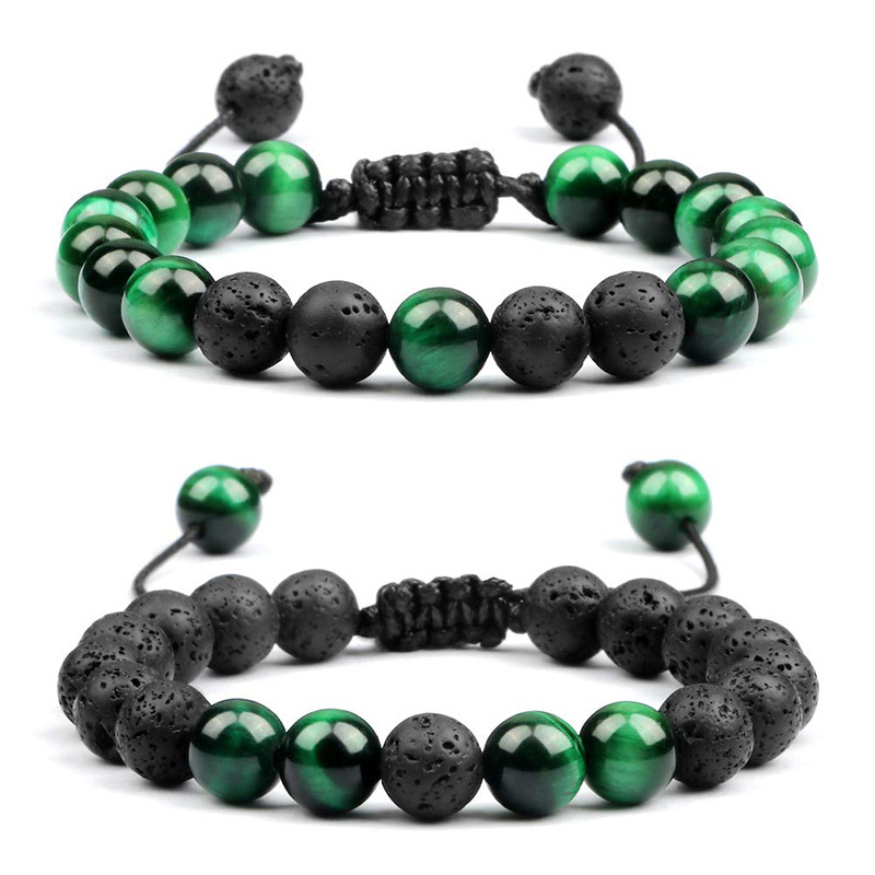 2026 New Model 8mm Green Tiger Eye Stone Bracelet, Lava Volcanic Stone Essential Oil Bracelet, Natural Stone Bracelet for Men and Women, Couple Bracelet