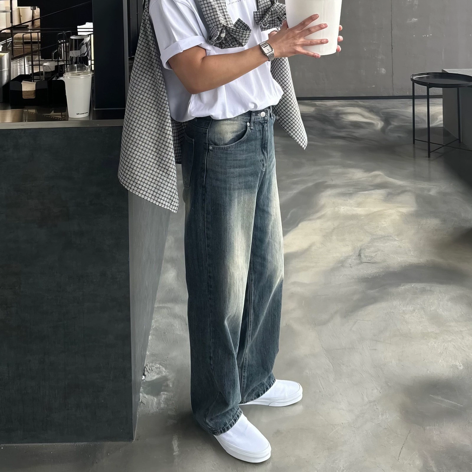 Винтажные потертые прямые джинсы для мужчин, новые весенние модные свободные широкие брюки.