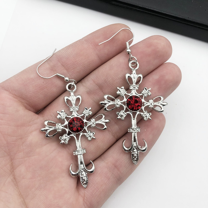 Retro Punk Cross Alloy Inlay Rhinestones Women's Earrings Necklace display picture 1