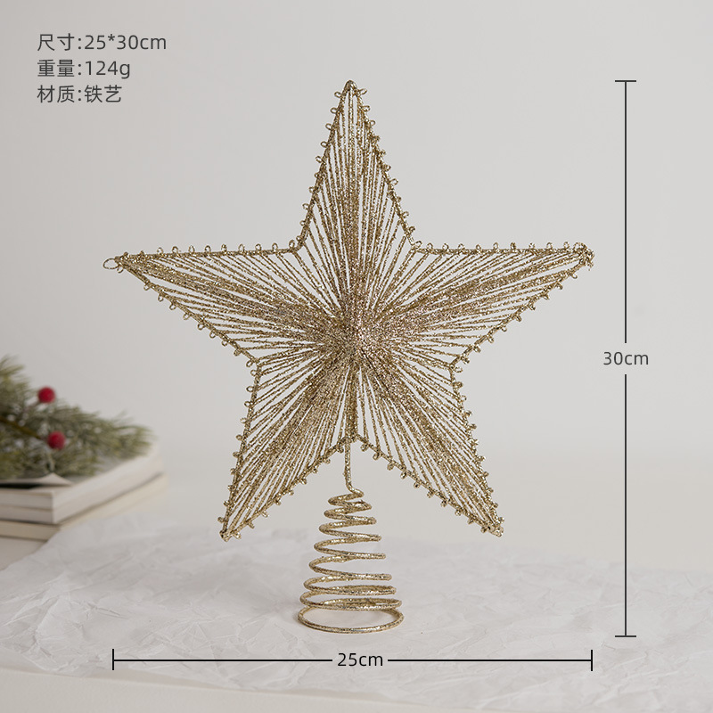 Nuevos productos transfronterizos árbol de Navidad estrella dorada plata blanca brillante árbol de Navidad decoración de Navidad estrella de cinco puntas