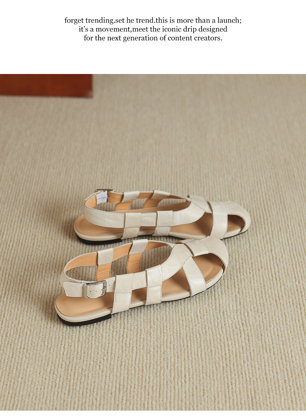 Sandal nữ bệt bọc mũi da bò đan vintage phong cách La Mã — Gạch đỏ chi tiết 17