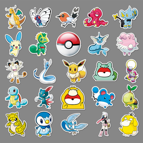 50 Sheets of Pokemon Cartoon Anime Graffiti Luggage Laptop Car Motorcycle Decorative Stickers 