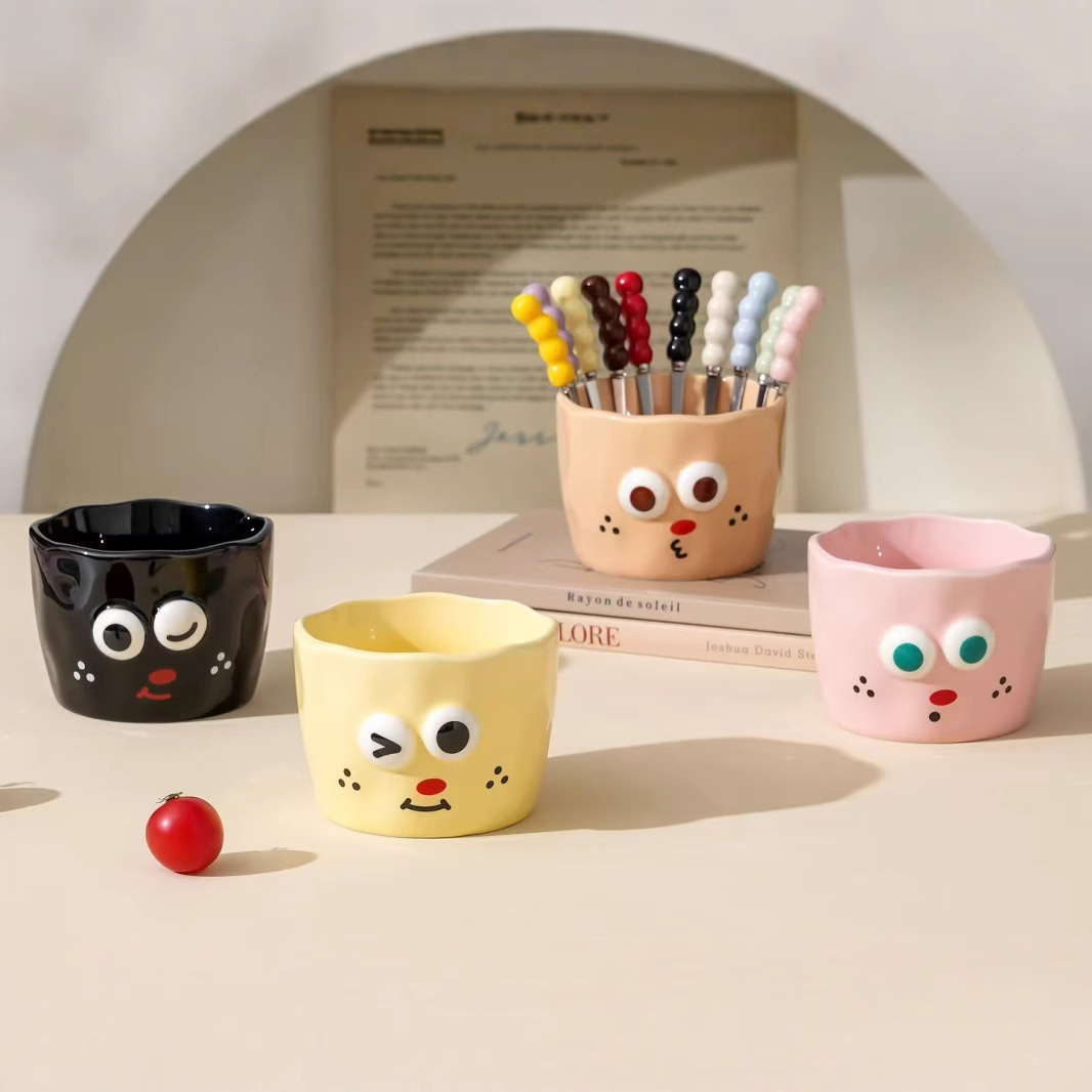 Emoticones lindos creativos, tenedor de fruta lindo, combinación de recuerdos personalizados, cuentas de dibujos animados, tenedor de postre de acero inoxidable
