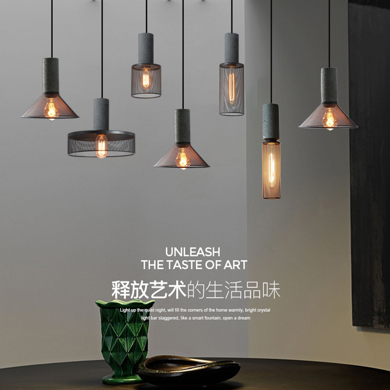 Moderno minimalista pequeña araña restaurante nórdico cemento rejilla araña hierro retro minimalista bar lámparas de estilo industrial