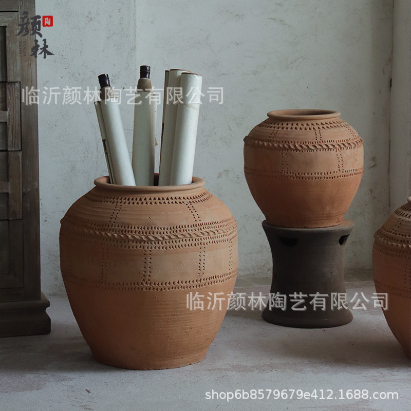 Gran barro de barro de barro antiguo vasijas de tierra vasijas de flores de cerámica gruesa sala de estar modelo de vivienda decoración de la sala de decoración de la ventana silenciosa
