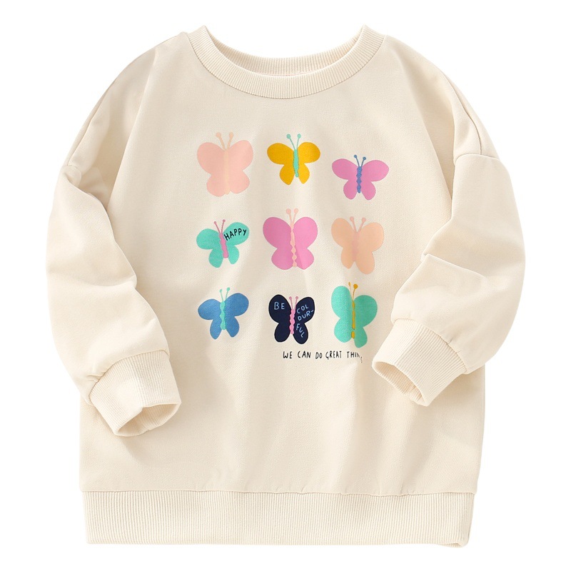 Otoño e Invierno niñas suéter del otoño de los niños europeos y americanos ropa bebé niñas lindo Top manga larga letras dibujos animados