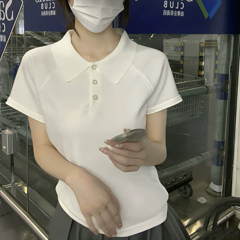 2025 новый летний дизайн одежды Поло с открытыми пуговицами трикотажная футболка облегающий топ женская мода