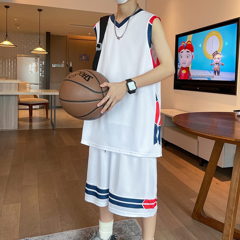 Ice Silk Sleeveless t-shirt Suit Men's Summer Quick-drying Basketball Clothes Youth Short-sleeved Sports Shorts Vest Clean