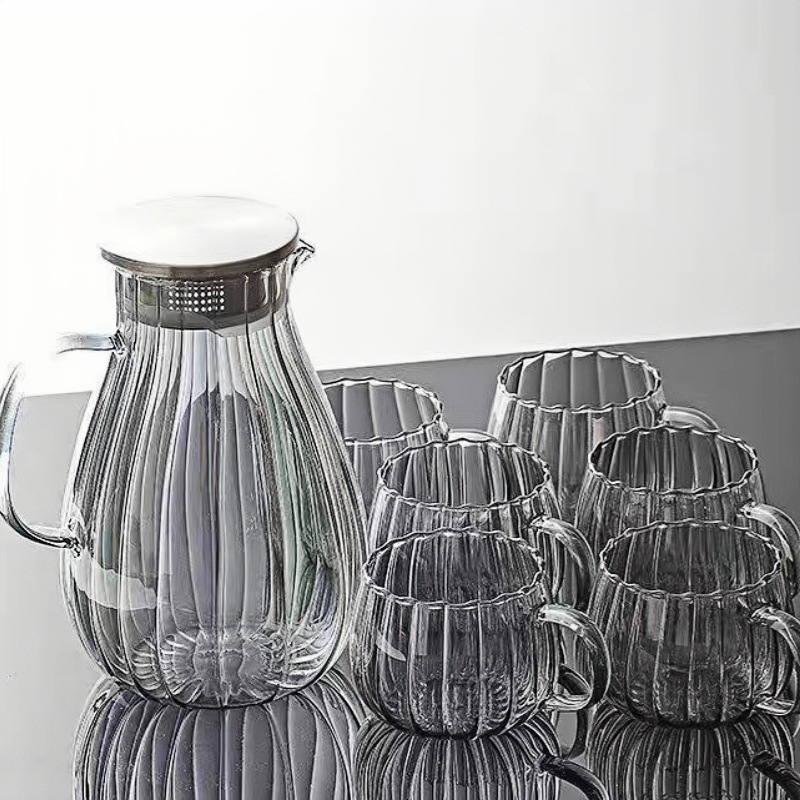 Patrón de borde de hielo, sala de estar de agua fría para el hogar, olla de amarre grande, vaso de vidrio de borosilicato transparente resistente a altas temperaturas, botella de agua fría image 13