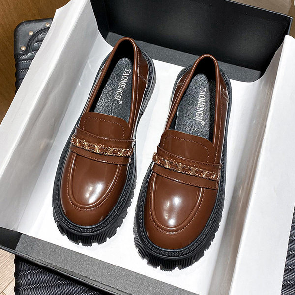 Giày lười nữ mũi tròn đế dày gót 3–5 cm — Màu nâu, Màu đen