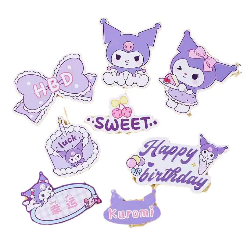 Cake toppers (Kulomi) Kuromi & Yugui dog figurines, colorful 10‑piece sets, birthday dessert