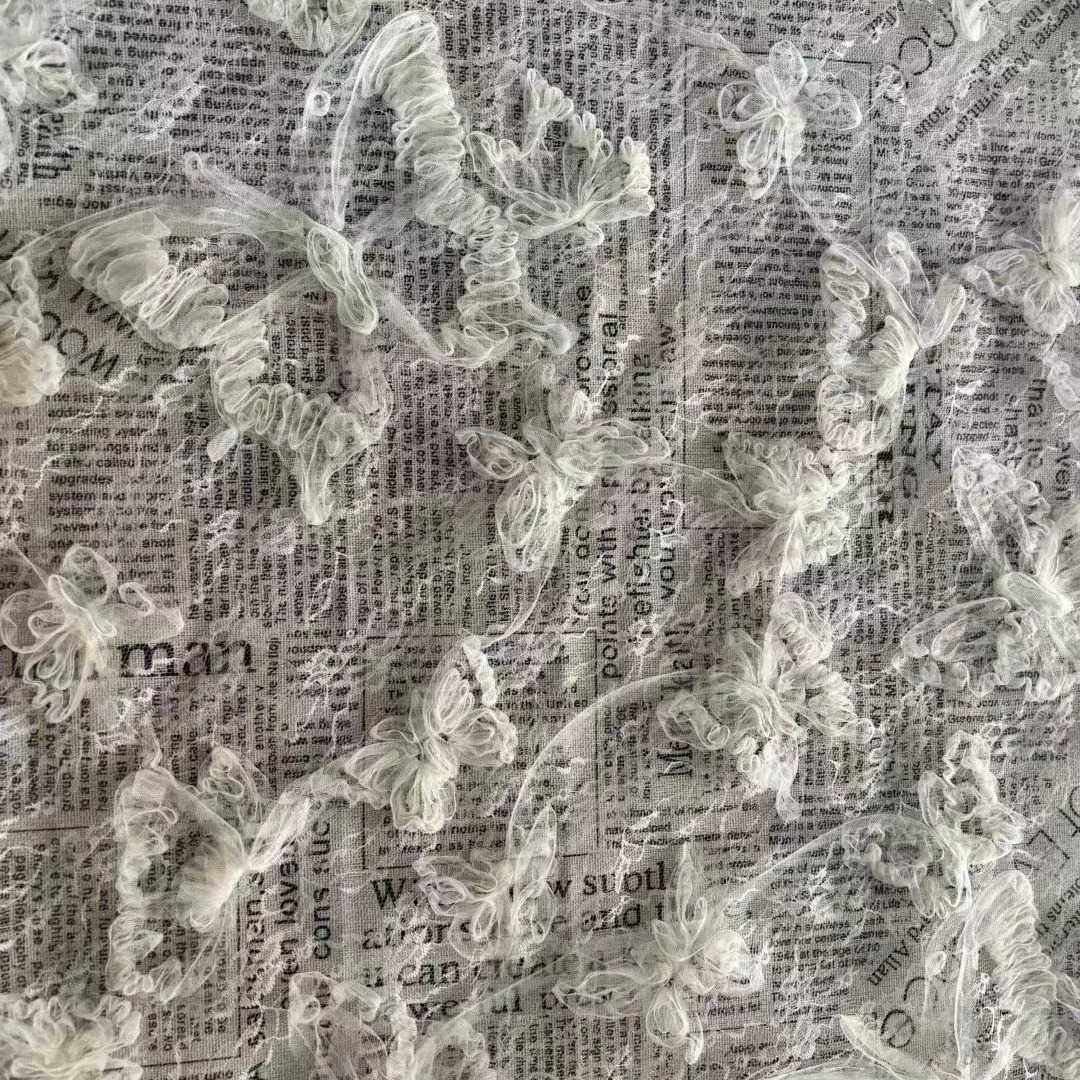 重工立体蕾丝蝴蝶钩绣网纱 DIY服装连衣裙蕾丝童装花边刺绣布料