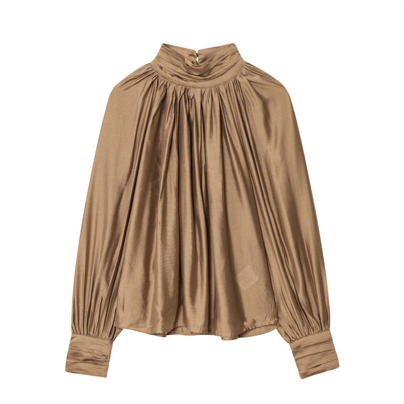 Oversize-Bluse für Damen mit langen Ärmeln, Boho-Blumenmuster, drapiertem Ausschnitt und Knopfdetails_voghion.com