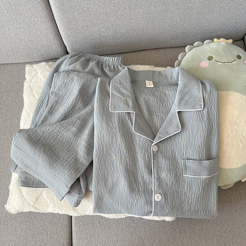 Primavera y otoño delgada pijamas de algodón nublado hombre ocio simple color sólido vestido en vivo conjunto de ropa de casa comercio exterior al por mayor