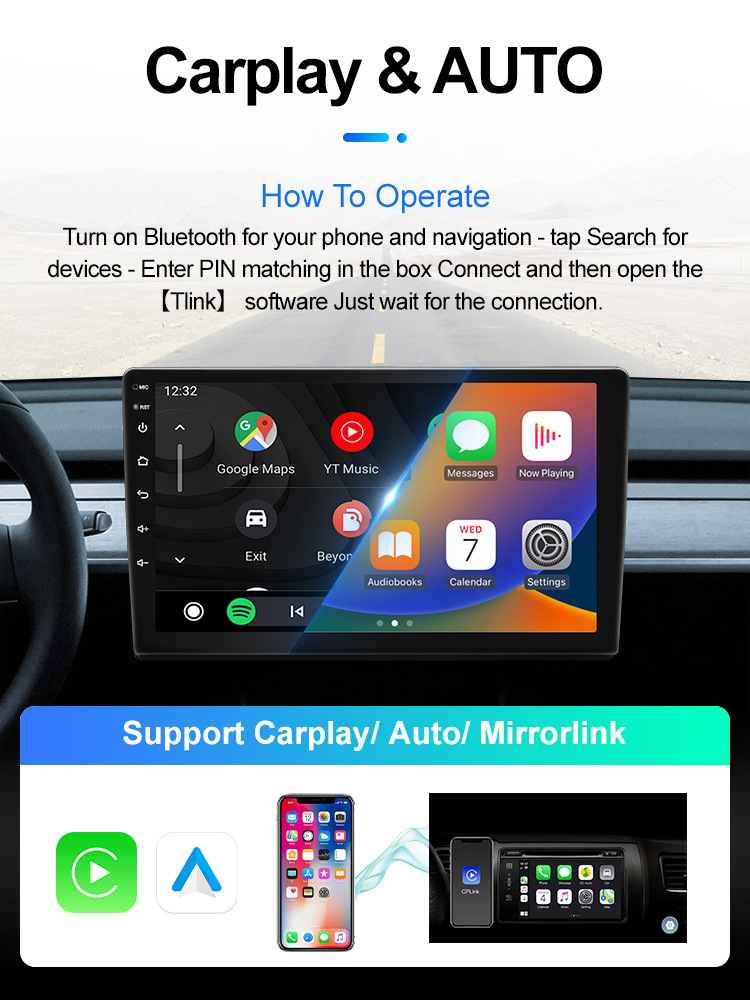 Cross-Border Factory 7/9/ 10inch Universal Android Car Navigation Touch Screen Player with Carplay