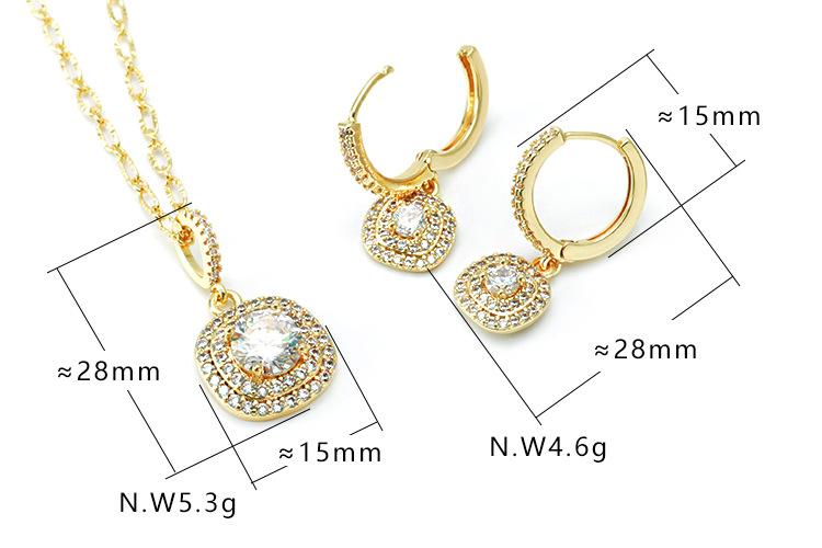 Ensemble De Boucles D&#39;oreilles Pendentif Carré Zircon Incrusté De Mode display picture 1