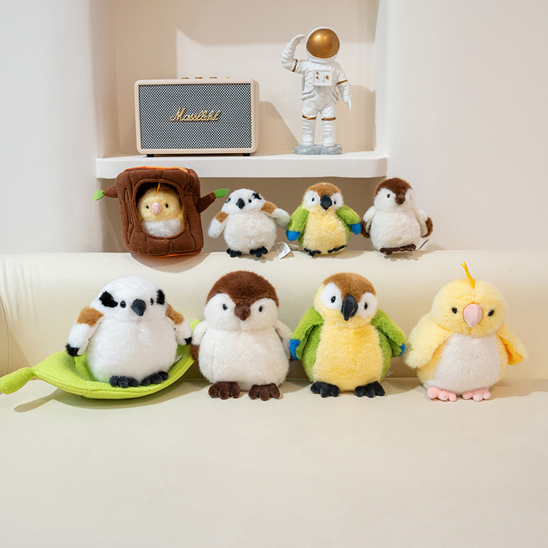 Pájaro loro peluche gorrión gorrión hoja árbol agujero muñeca muñeco elfo regalo para niños pájaro artificial