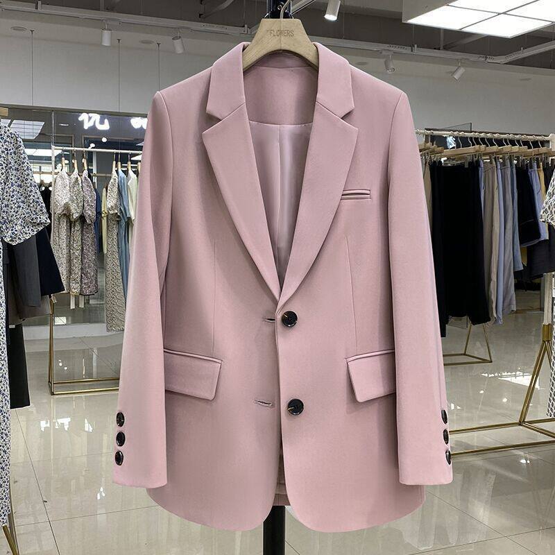 Pink Blazer for Women, Casual Loose-Fitting Korean Style Small Suit Jacket with a Sense of Design Pink Blazer for Women, Casual Loose-Fitting Korean Style Small Suit Jacket with a Sense of Design