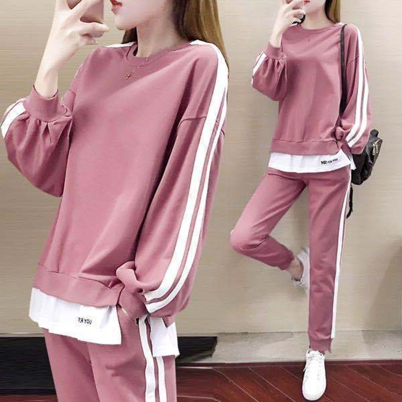 Large Size Women's Clothing Chubby Girl Sportswear Suit Women's Spring and Autumn Loose Sweater ins Casual Western Elegant Fashion Two-piece Set