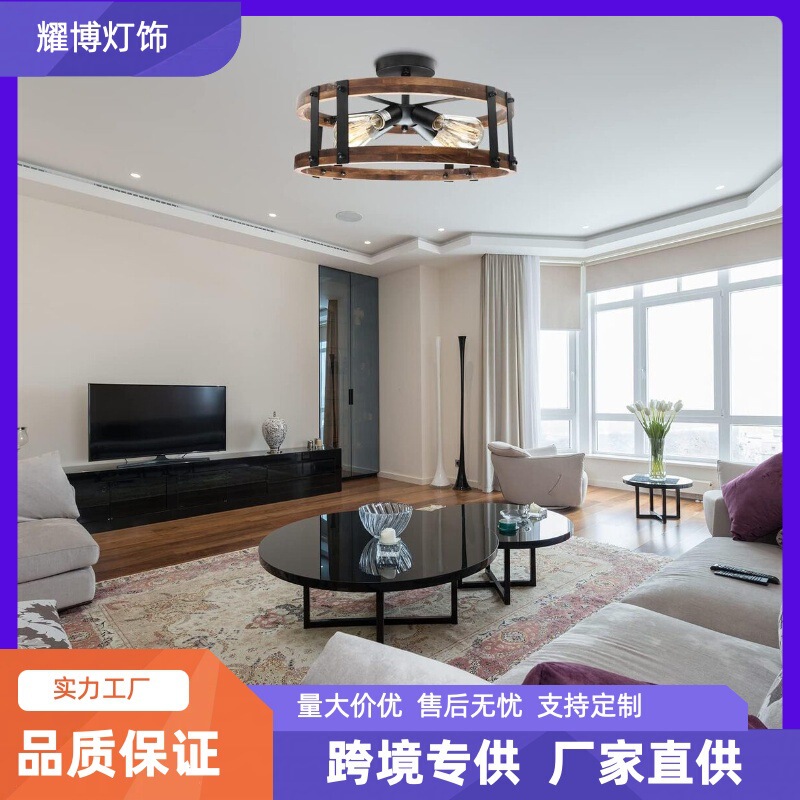 Corridor Entrance Laundry Room Bedroom Country Near Ceiling Ceiling Light Modern Farmhouse Wood Drum Ceiling Light Cross Border