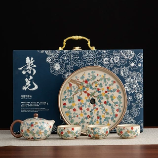 金梅花汝窑茶具套装家用高档轻奢礼盒送长辈老师母亲乔迁生日礼物