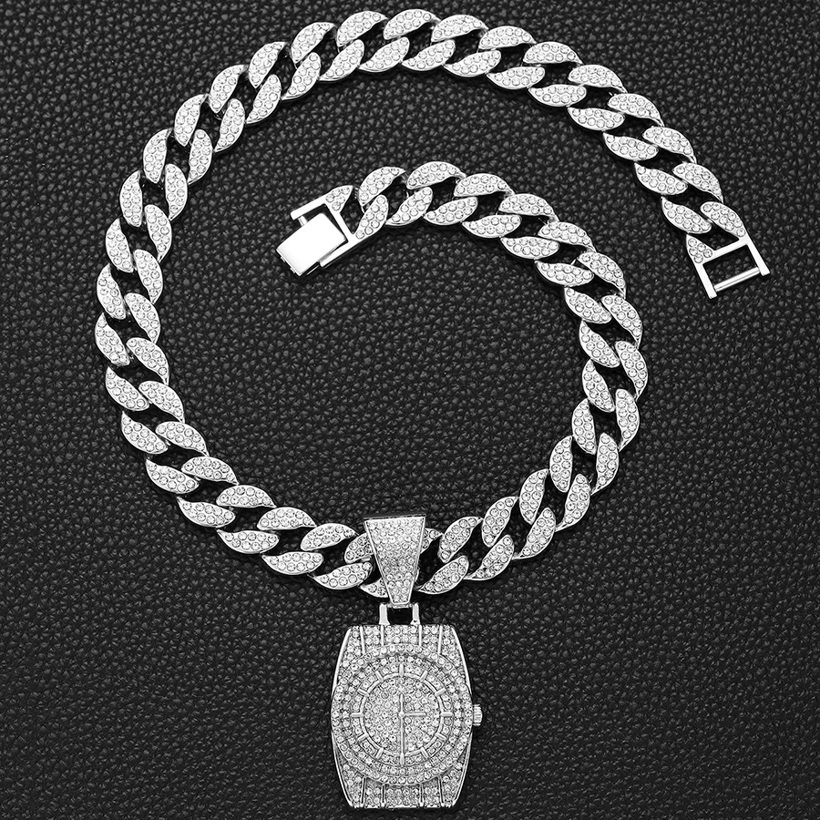 Men's niche full diamond watch, hip-hop punk choker pendant, versatile Cuban necklace_voghion.com