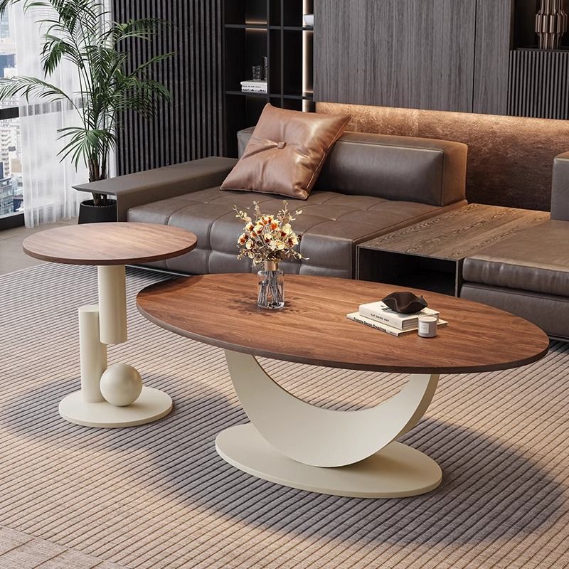 Italiano lujoso mesa de té de madera sólida de nuez sala de estar minimalista de diseño oval mesa de té medieval