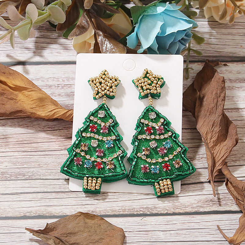 Christmas Festival Christmas Tree, Snowflake Pattern 1 Pair Christmas Elegant Exaggerated Streetwear Christmas Tree Snowflake Glass Drop Earrings