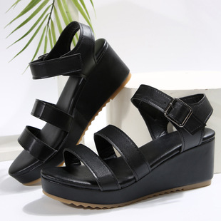 2025 Summer Export Wedge Sandals European and American Thick-Soled Large Size Open-Toe Sandals Women's Buckle Roman Sandals Wholesale 43