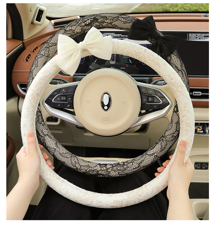 New Car Steering Wheel Cover for All Seasons and Summer, Non-Slip, Universal Fashionable Lace Female Cute Handlebar Cover, Cross-Border Supply