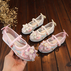 漢服繡花鞋女童老北京布鞋民族風古裝刺繡鞋牛筋底兒童舞蹈鞋童鞋