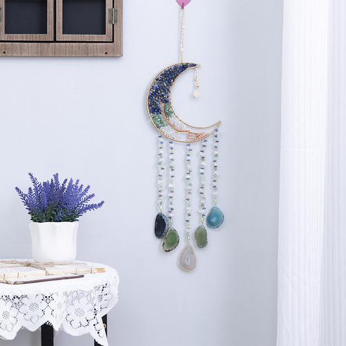 Dreamer Handmade Moon Catcher Net Crystal Crushed Agate Shaped Stone Gemstone Jewelry Accessory Home Decor Wall Hanging