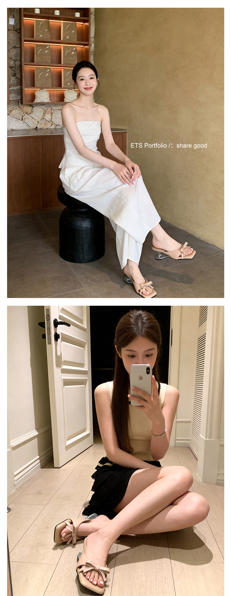 Sandal cao gót nữ mũi vuông hở ngón, đế xuồng chấm bi nơ bướm, gót 6 cm — màu đen, màu trắng ngà, màu mơ chi tiết 21