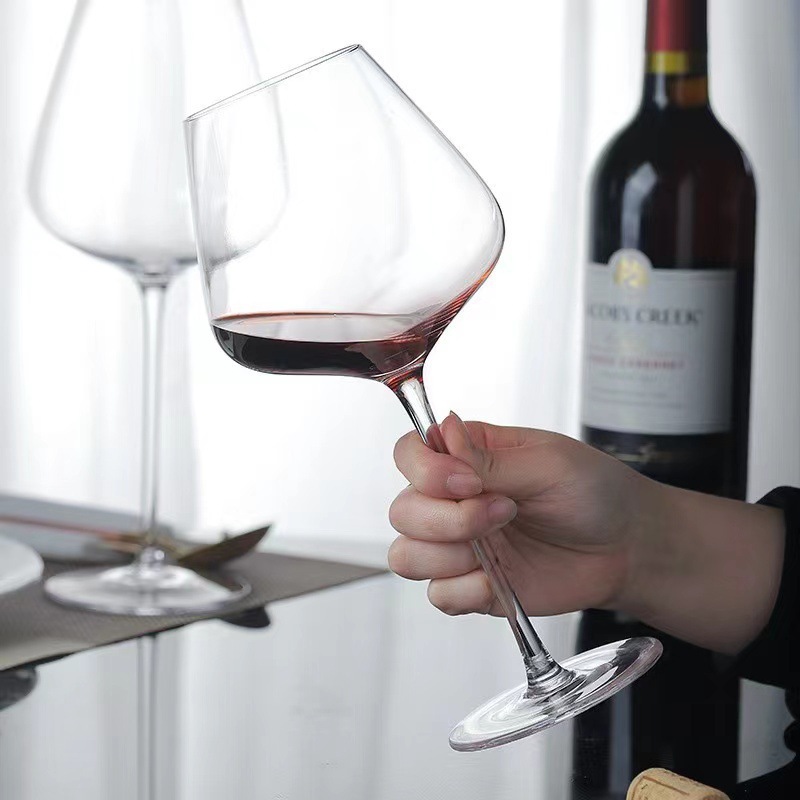 Taza hecha a mano de cristal integral, taza de vino rojo, taza de alto pie, taza de vino rojo de gran vientre especial para bodegas