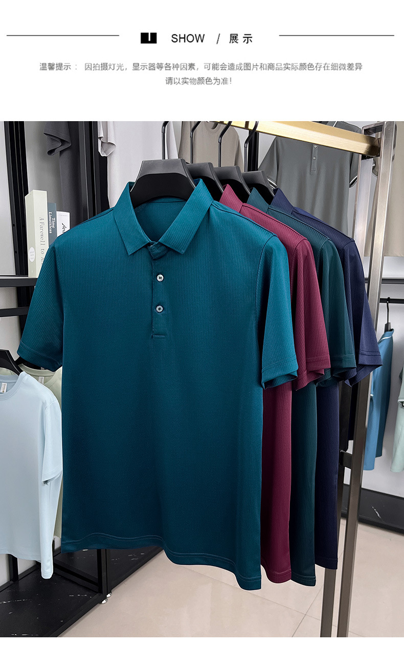 Áo polo nam tay ngắn lụa tơ tằm cao cấp phong cách công sở — Xanh đậm 15580 chi tiết 10
