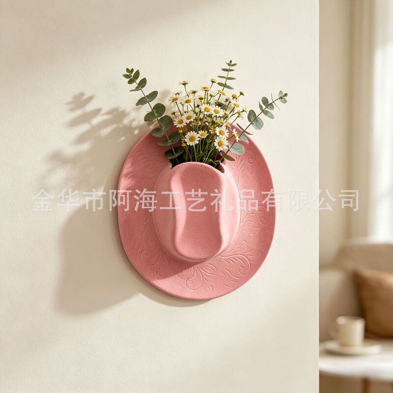 Cross-Border Flocked Hat-Shaped Flower Vase, Resin Crafts Wall Hanging Decorative Vase, Personalized Style Flower Pot Decoration Cross-Border Flocked Hat-Shaped Flower Vase, Resin Crafts Wall Hanging Decorative Vase, Personalized Style Flower Pot Decoration
