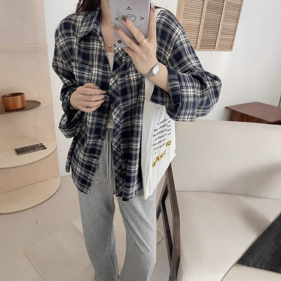 통근자 전문 통근자 여성 복고풍 스타일 이른 가을 셔츠 현대 격자 무늬 외부 착용 여성 내부 셔츠