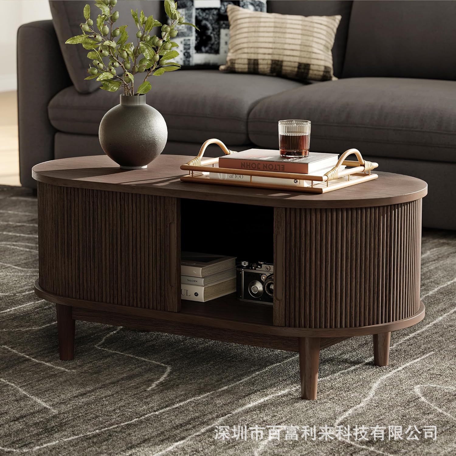Cross-Border Foreign Trade Hot-Selling Model: Adjustable Height Coffee Table with Sliding Doors for Living Room, Storage Space, Hidden Compartments, Center Table