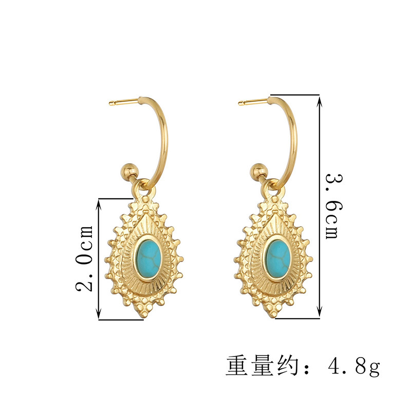 European And American New Simple Titanium Steel Oval Turquoise Pendant Earrings display picture 1