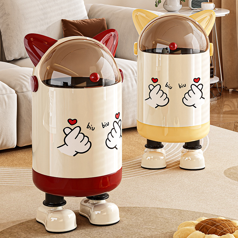 Mini Cute Flip Lid Plastic Storage Bin Creative Desktop Trash Can for Bathroom Kitchen Office and Dressing