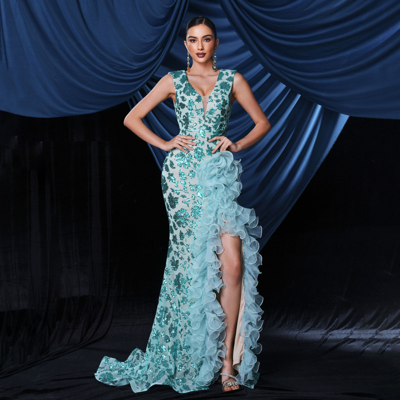 Cross-border European and American High-end Elegant Sexy Long Sequin Sleeveless V-neck Banquet Evening Dress Bridesmaid Dress dress Women Cross-border European and American High-end Elegant Sexy Long Sequin Sleeveless V-neck Banquet Evening Dress Bridesmaid Dress dress Women