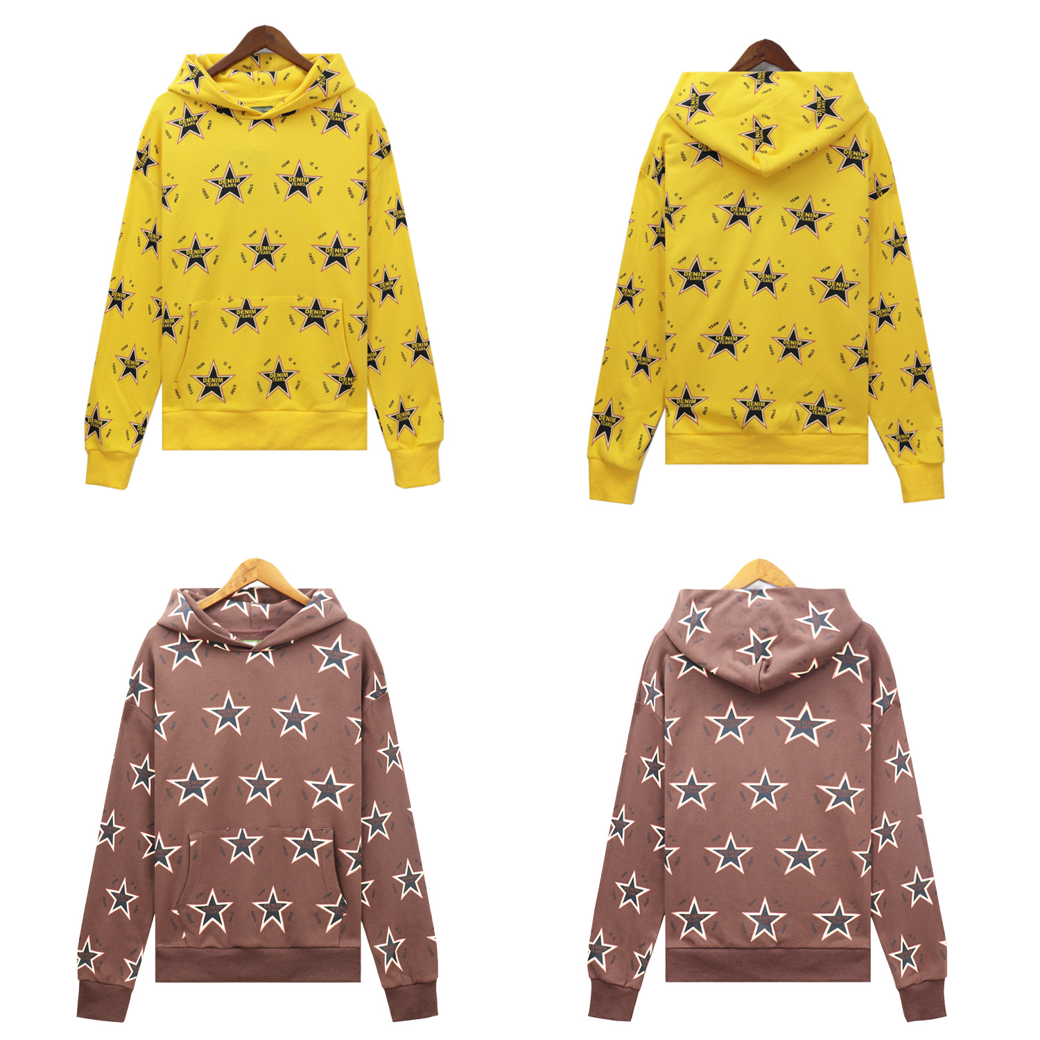 Men's Clothing fashion brand D.T Kapok full print five pointed star hooded sweatshirt trousers men and women sports suit_voghion.com