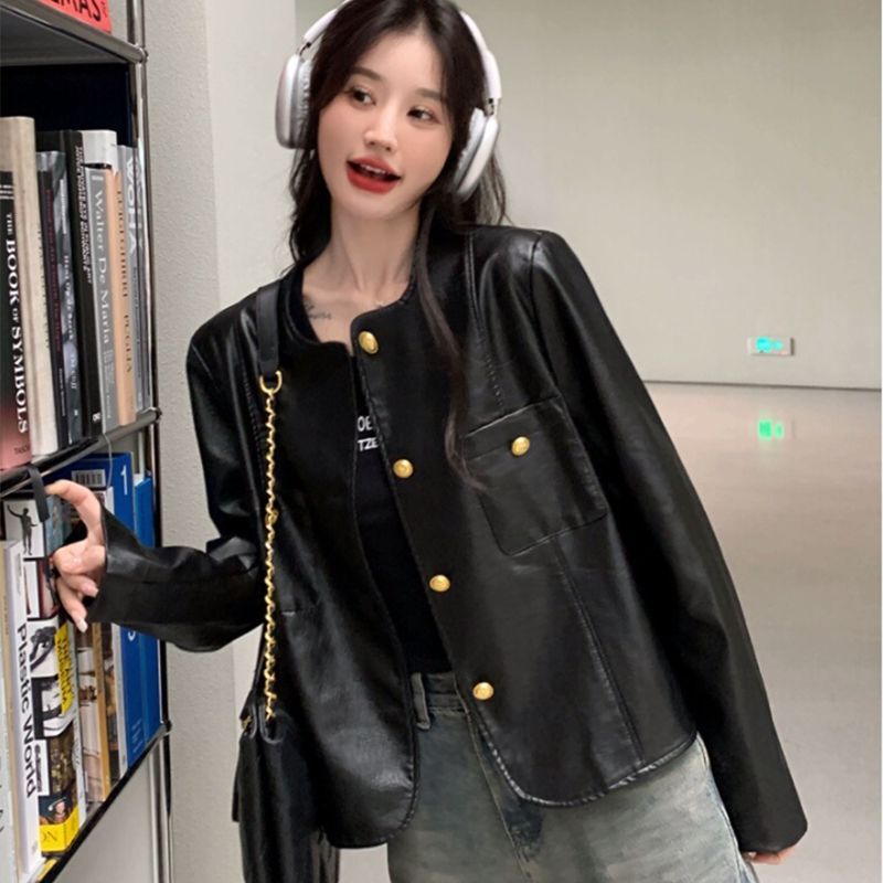 小香风皮衣外套女春秋2025新款pu皮夹克小个子高级感炸街流行上衣|undefined