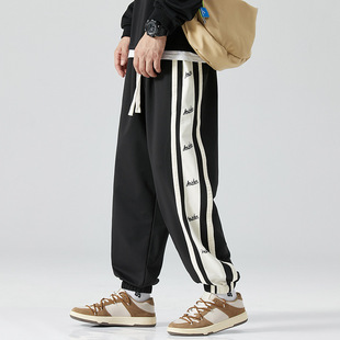 K3350 Large Size Men's Wear Sports Casual Pants Plus Weight Large Fatty Fatty Colorblock Slim Trendy Leg Trousers